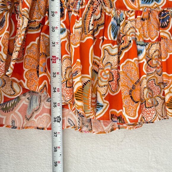 Misa Tula Mini Dress‎ Tangerine Flora Halter Neck Cotton Backless Ruffle L NWT - Picture 13 of 15